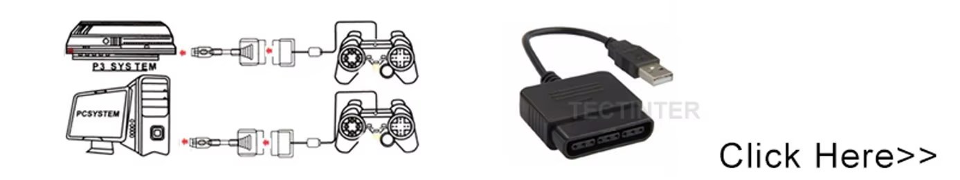 תרשים חיבור מתאם USB המאפשר שימוש בשלטי פלייסטיישן 2 על מחשב ו-PS3